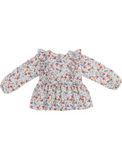 camicia in twill stampato a fiori grandi con ruche