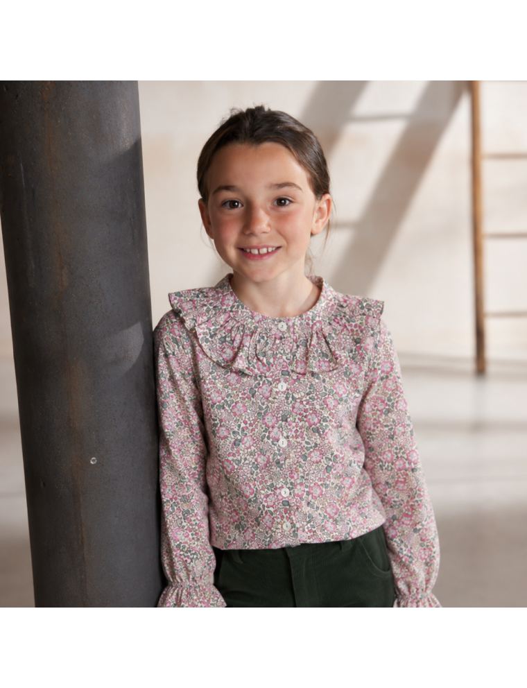 fashion printed twill shirt with frills