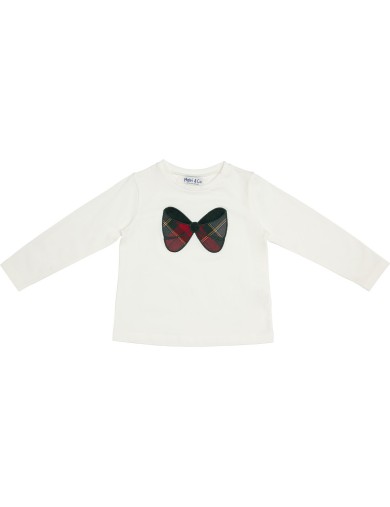 T-shirt in jersey con patch fiocco in tartan