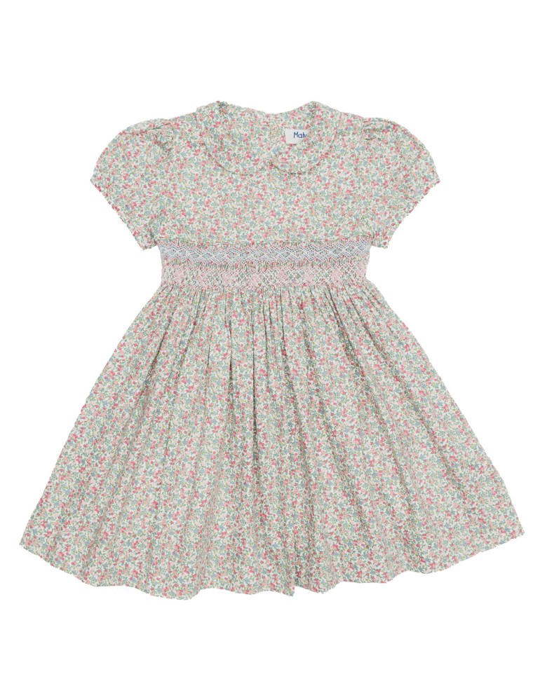 printed twill dress with smock