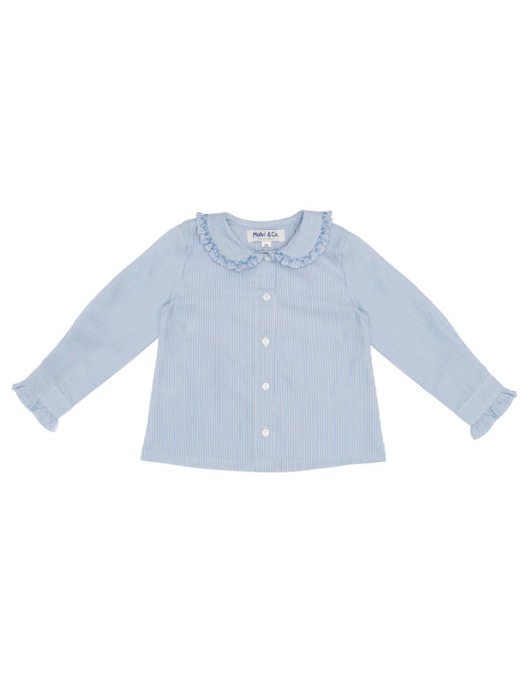 camicia a microrighe con smock sul colletto