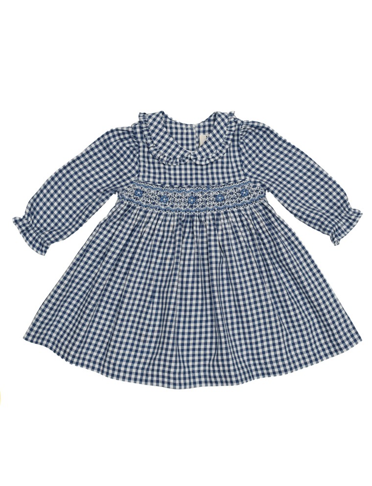 check dress with smock and long sleeves