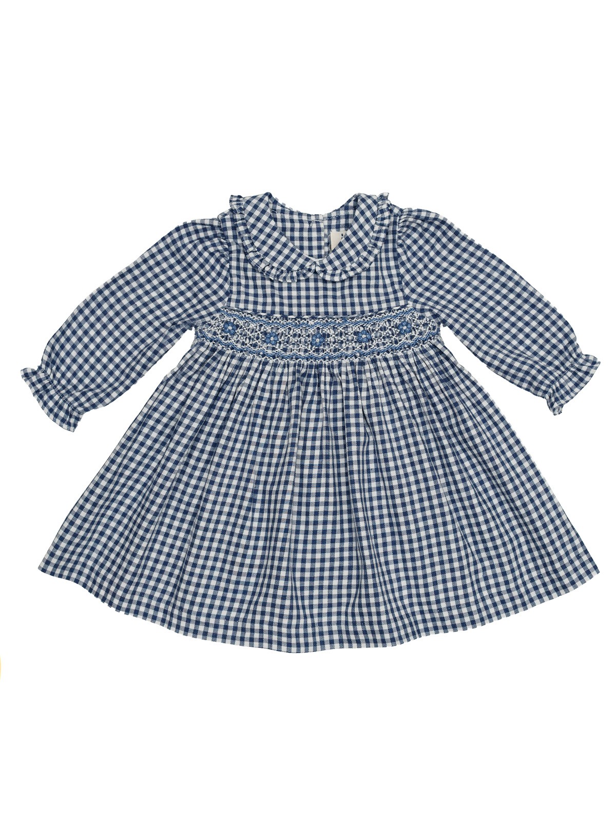 check dress with smock and long sleeves