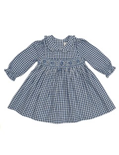 vestito a quadri con smock a manica lunga