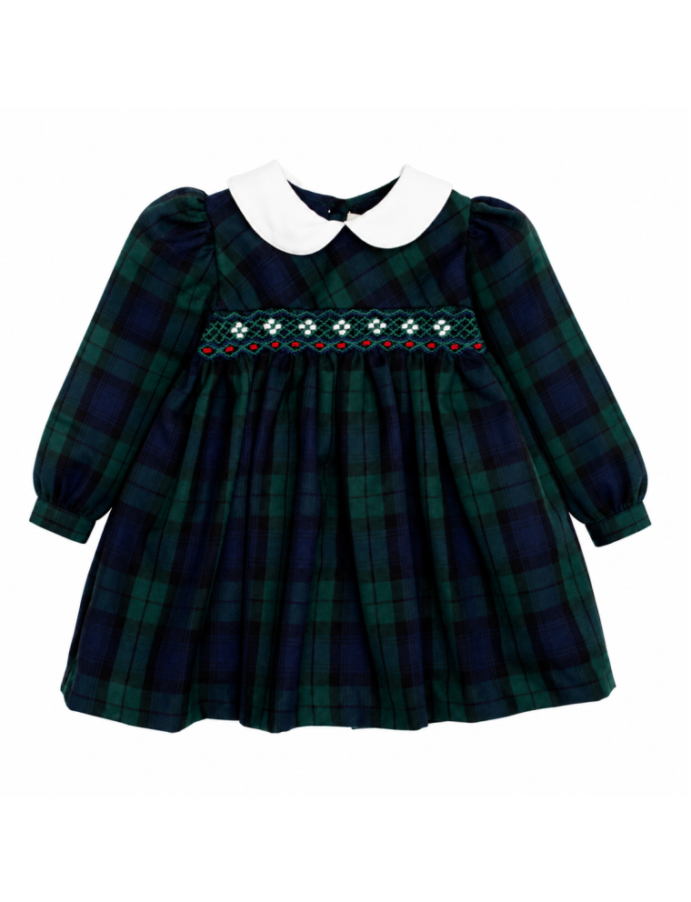 vestito in tartan con smock a manica lunga 