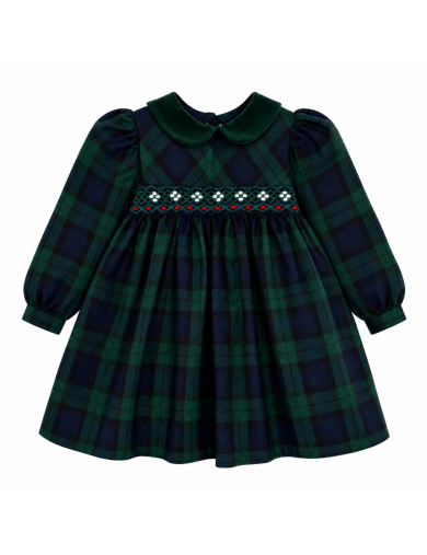 vestito in tartan con smock a manica lunga 