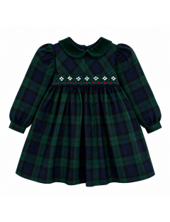vestito in tartan con smock a manica lunga 