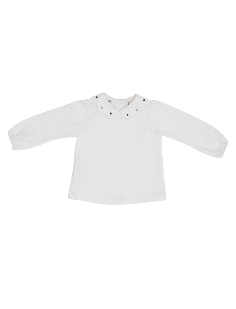 jersey polo with scalops and dot embroidery