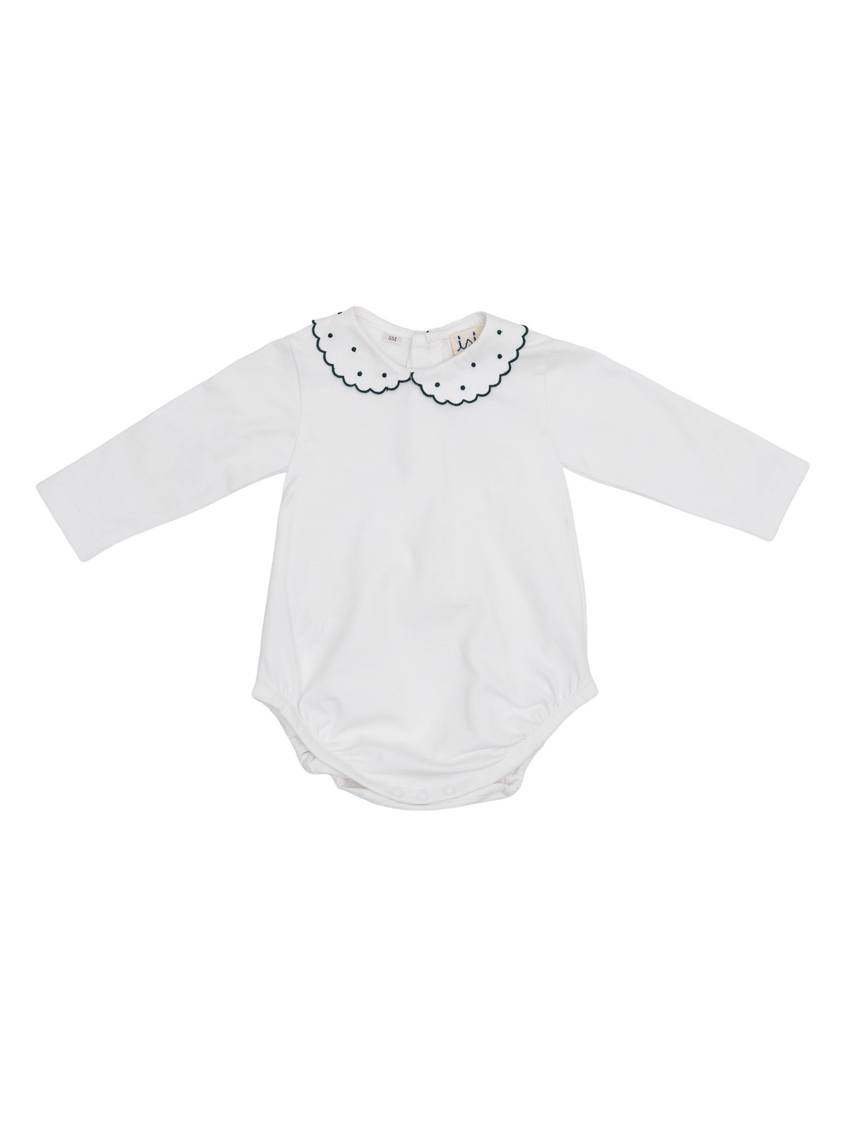 jersey body with scalops and dot embroidery on the collar