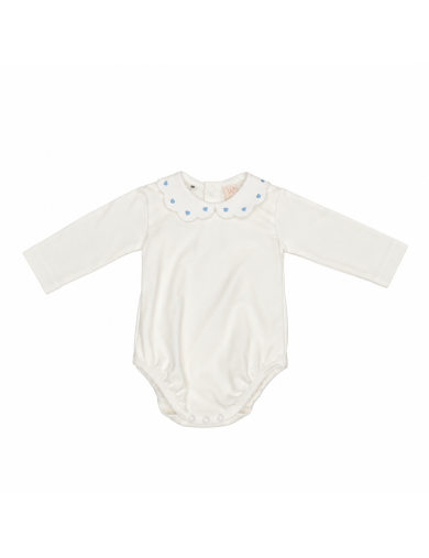 body in jersey con ricamo cuori sul colletto