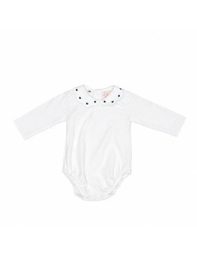 body in jersey con ricamo cuori sul colletto