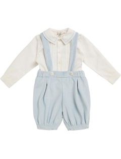 completo bimbo: camicia in twill con ricamo + pantaloni in velluto alla zuava con bretelle