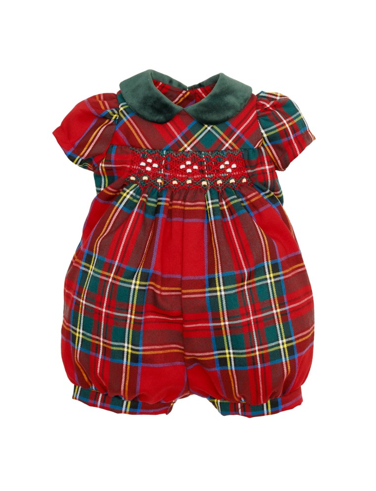 tartan romper with smock