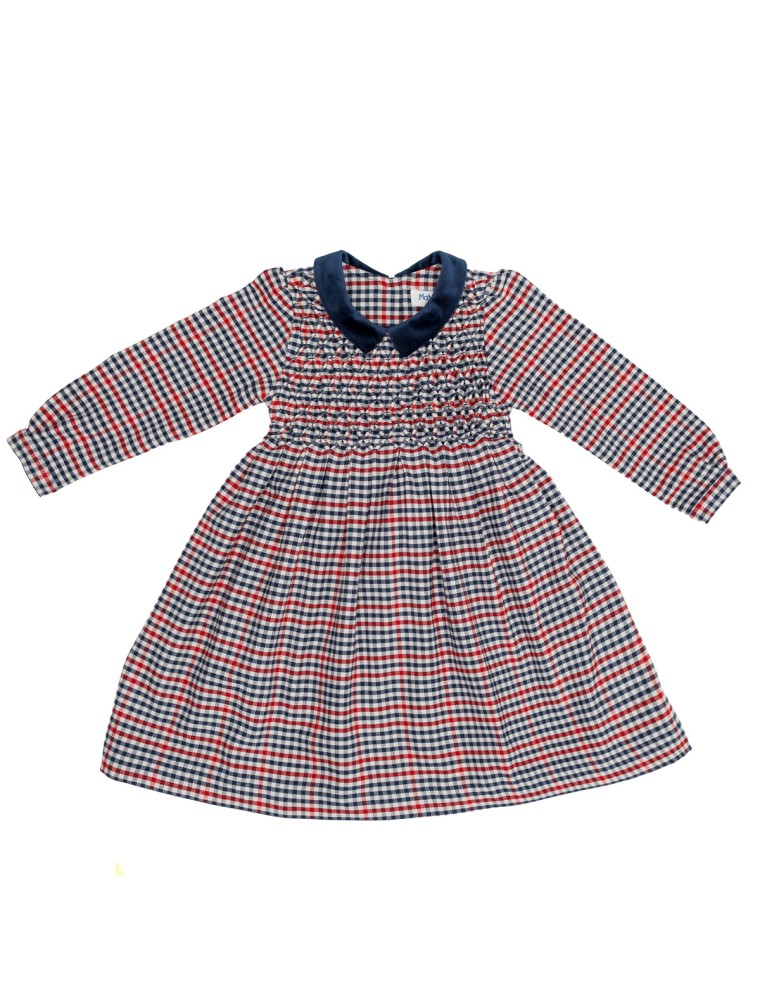 checked flannel dress with diamond smock and long sleeves