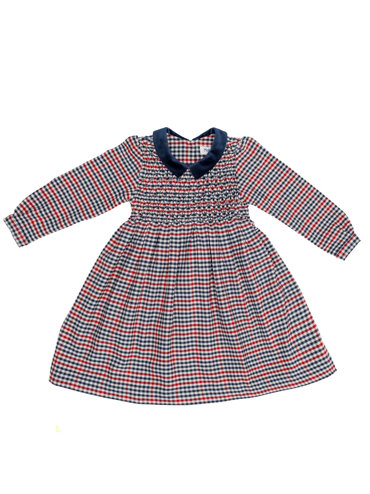 checked flannel dress with diamond smock and long sleeves