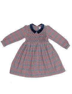 checked flannel dress with diamond smock and long sleeves
