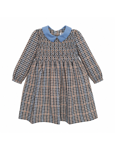 checked flannel dress with diamond smock and long sleeves
