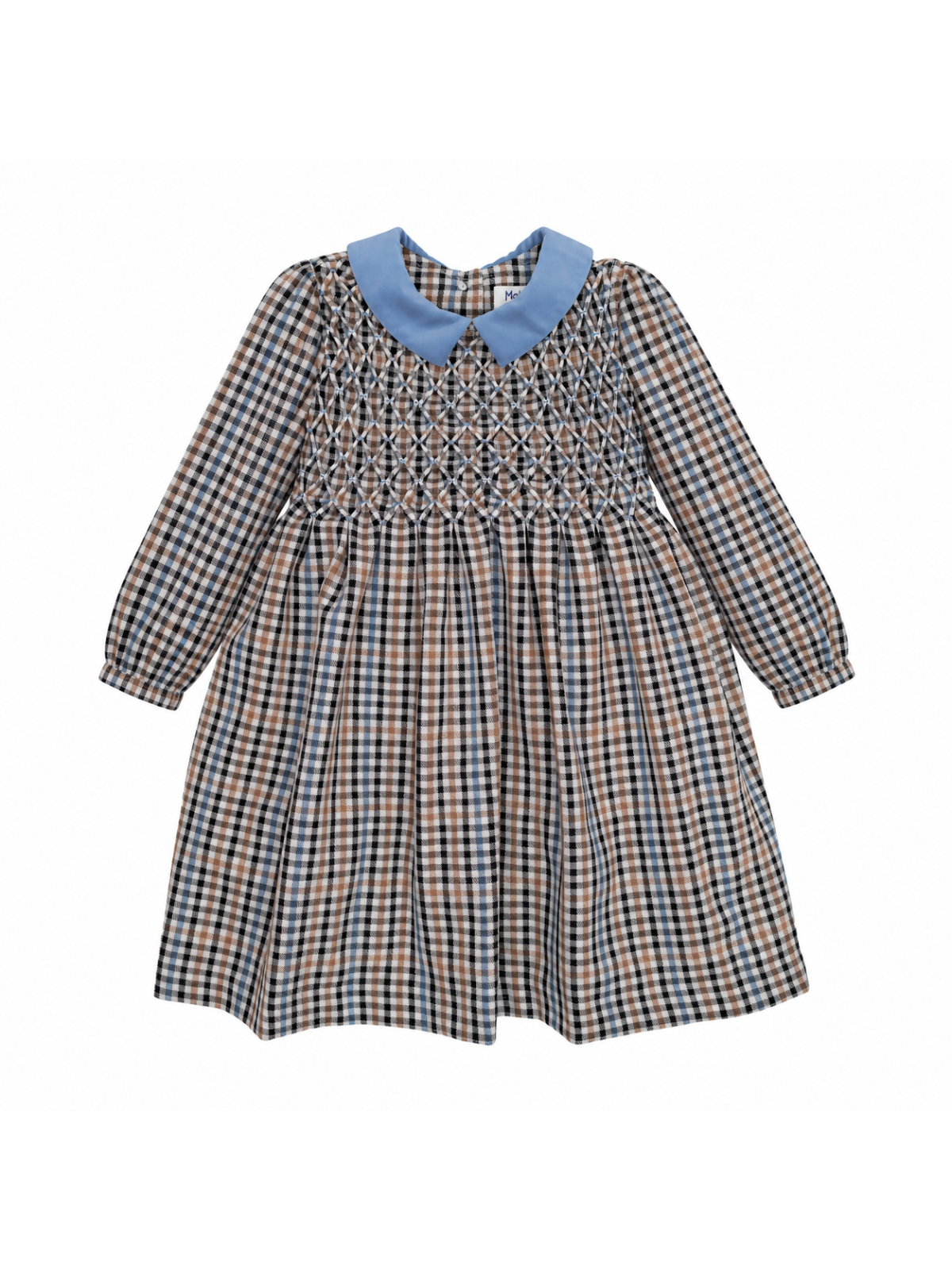 checked flannel dress with diamond smock and long sleeves