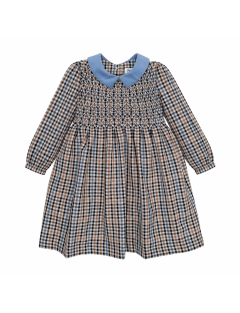 checked flannel dress with diamond smock and long sleeves