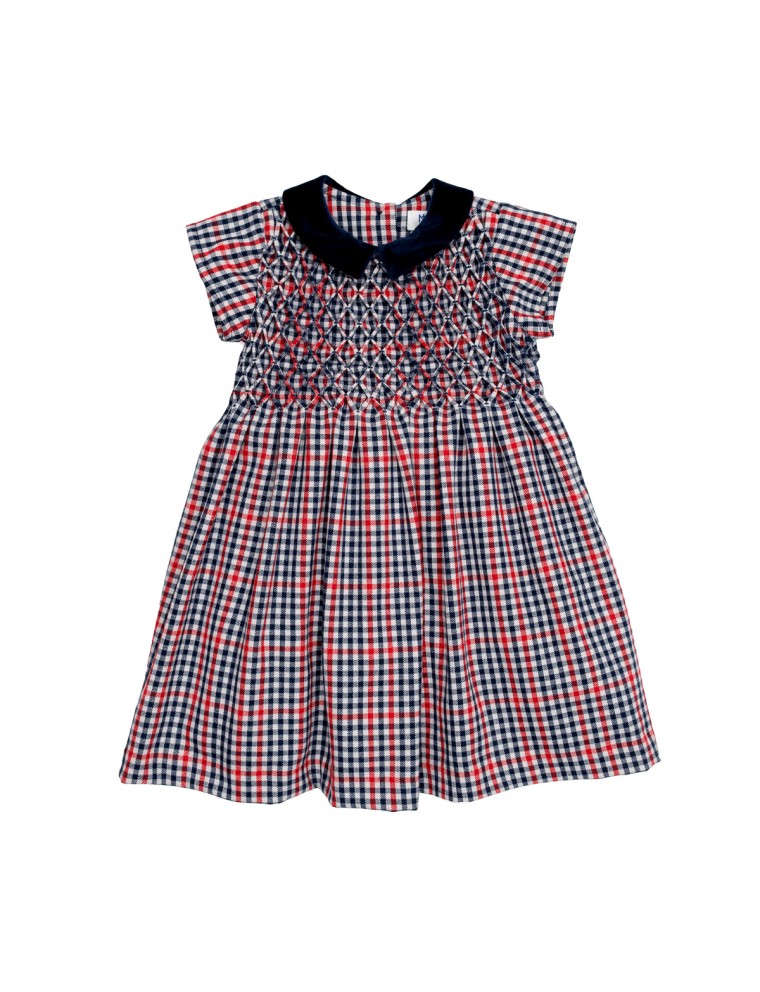 vestito in flanella a quadri con smock diamante