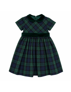 tartan dress with velvet belt and collar