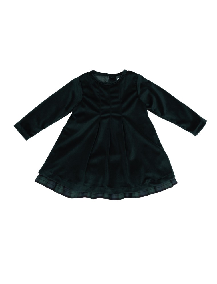 velvet dress with contrasting frill and long sleeves