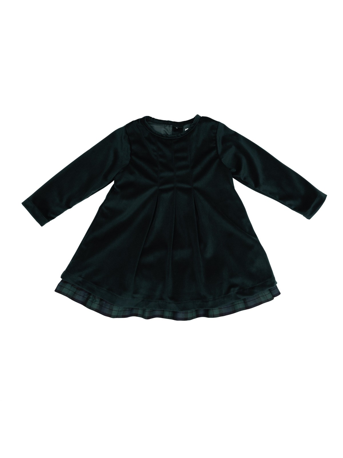 velvet dress with contrasting frill and long sleeves