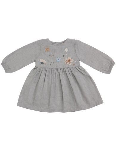 flannel dress with wool embroidered flowers