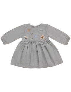 flannel dress with wool embroidered flowers