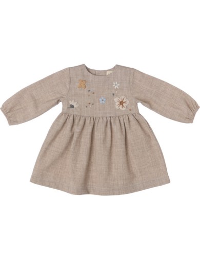 vestito in flanella con fiori ricamati in lana