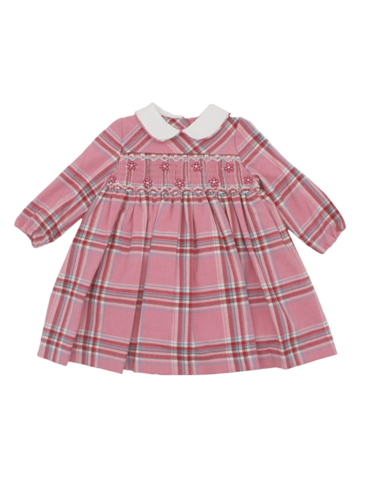 fashion tartan dress with smock and LONG SLEEVES