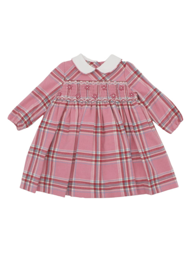 fashion tartan dress with smock and LONG SLEEVES