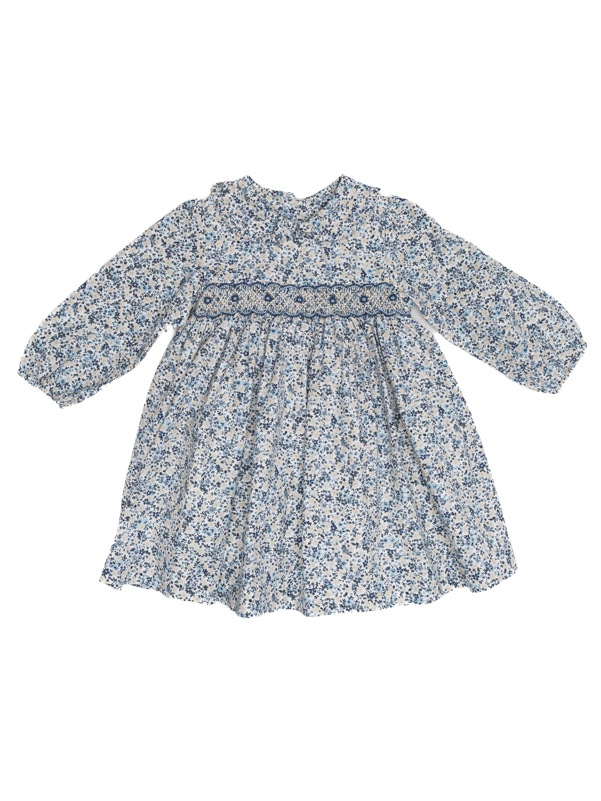 vestito in twill stampato con smock a MANICA LUNGA - Malvi&Co, linea Isi Baby