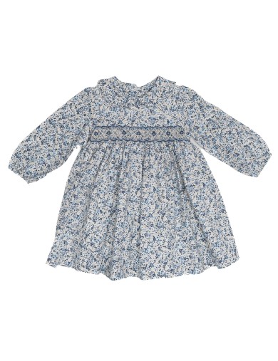 printed twill dress with smock and LONG SLEEVES - Malvi&Co, Isi Baby line