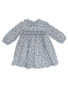 printed twill dress with smock and LONG SLEEVES - Malvi&Co, Isi Baby line