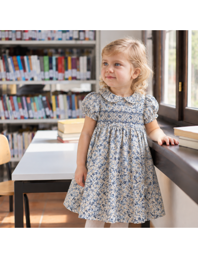 vestito in twill stampato con smock 