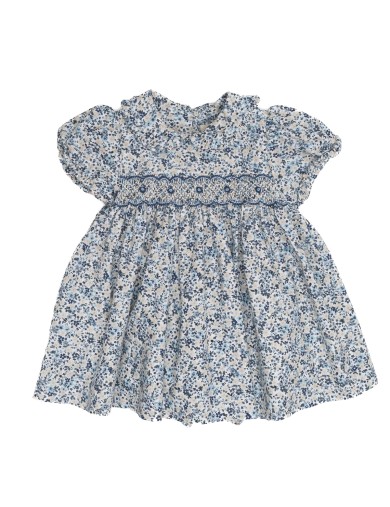 vestito in twill stampato con smock 
