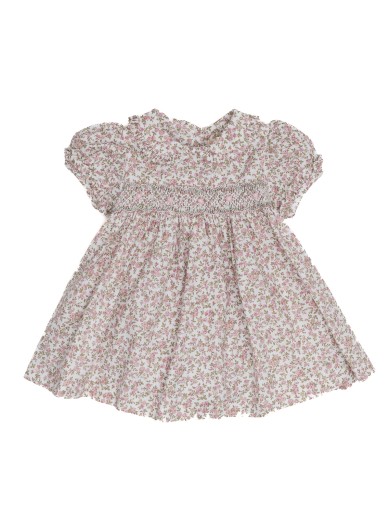 printed twill dress with smock