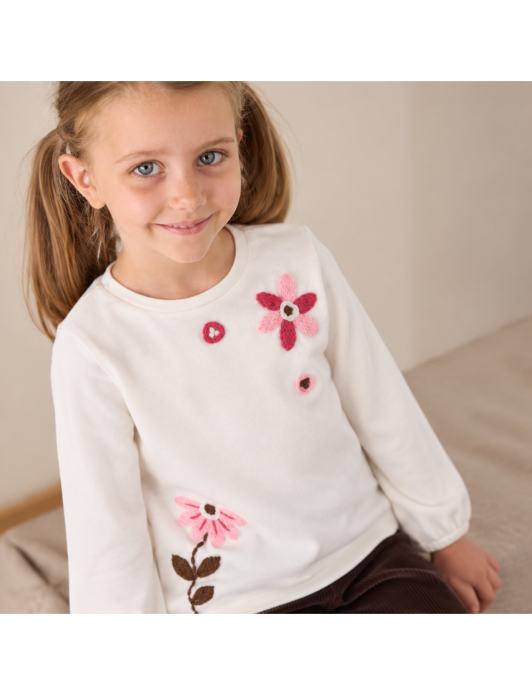 jersey T-shirt with wool embroidered flowers