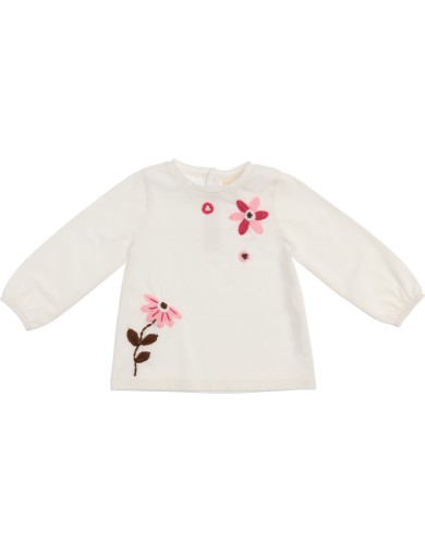 jersey T-shirt with wool embroidered flowers