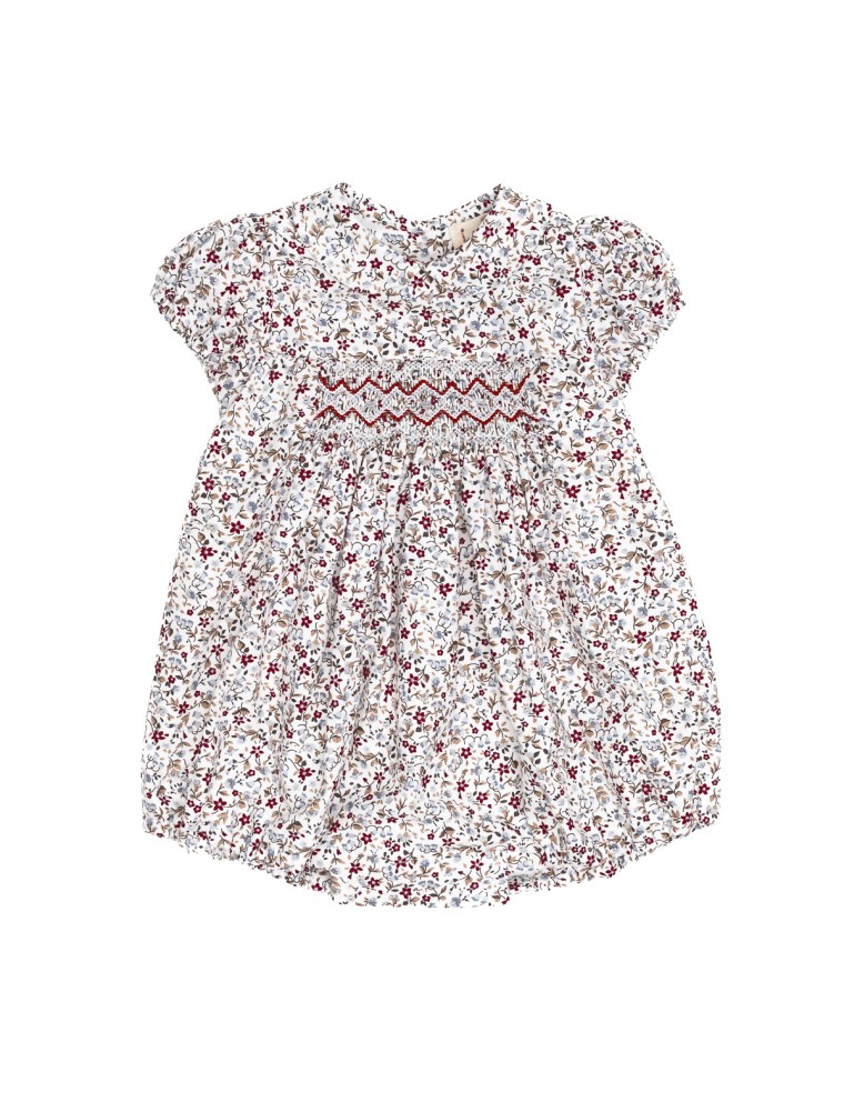 small flowers printed twill romper with smock