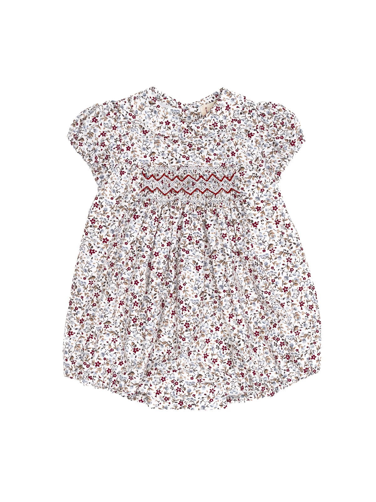 tutina in twill stampato a fiori piccoli con smock