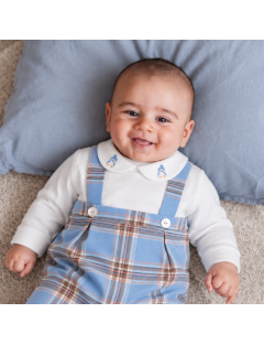 tutina in tartan moda e interlock con ricamo pinguini colletto