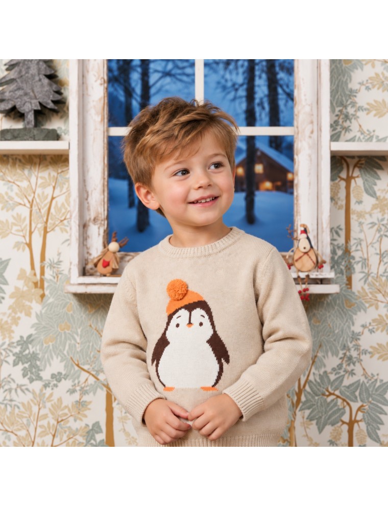 wool/cashmere pullover with penguin inlay work