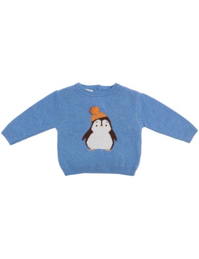 pullover in lana/cashmere con intarsio pinguino