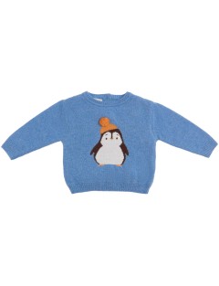 wool/cashmere pullover with penguin inlay work