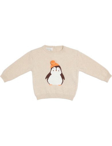 wool/cashmere pullover with penguin inlay work
