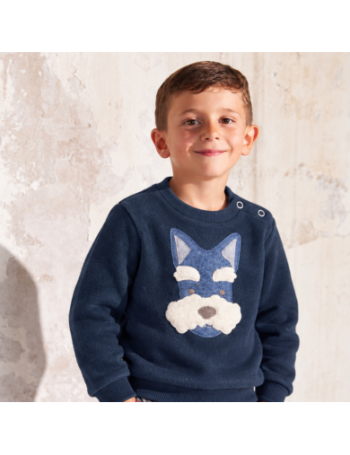 knitted fabric boy sweater with dog patch