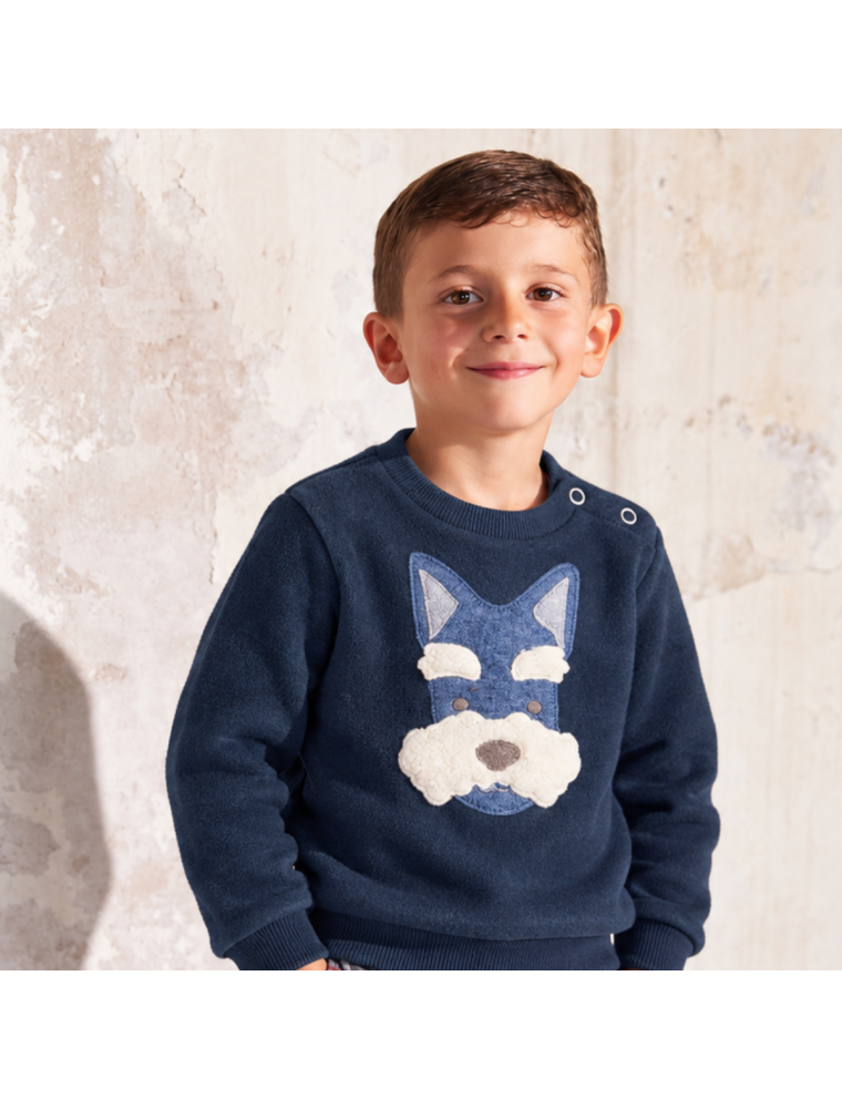 knitted fabric boy sweater with dog patch