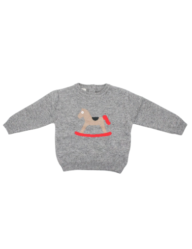 wool/cashmere pullover with rocking horse inlay work